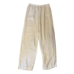 Nino Wong Women’s White 100% Linen Flowy Pants Elastic Waist Large Coastal